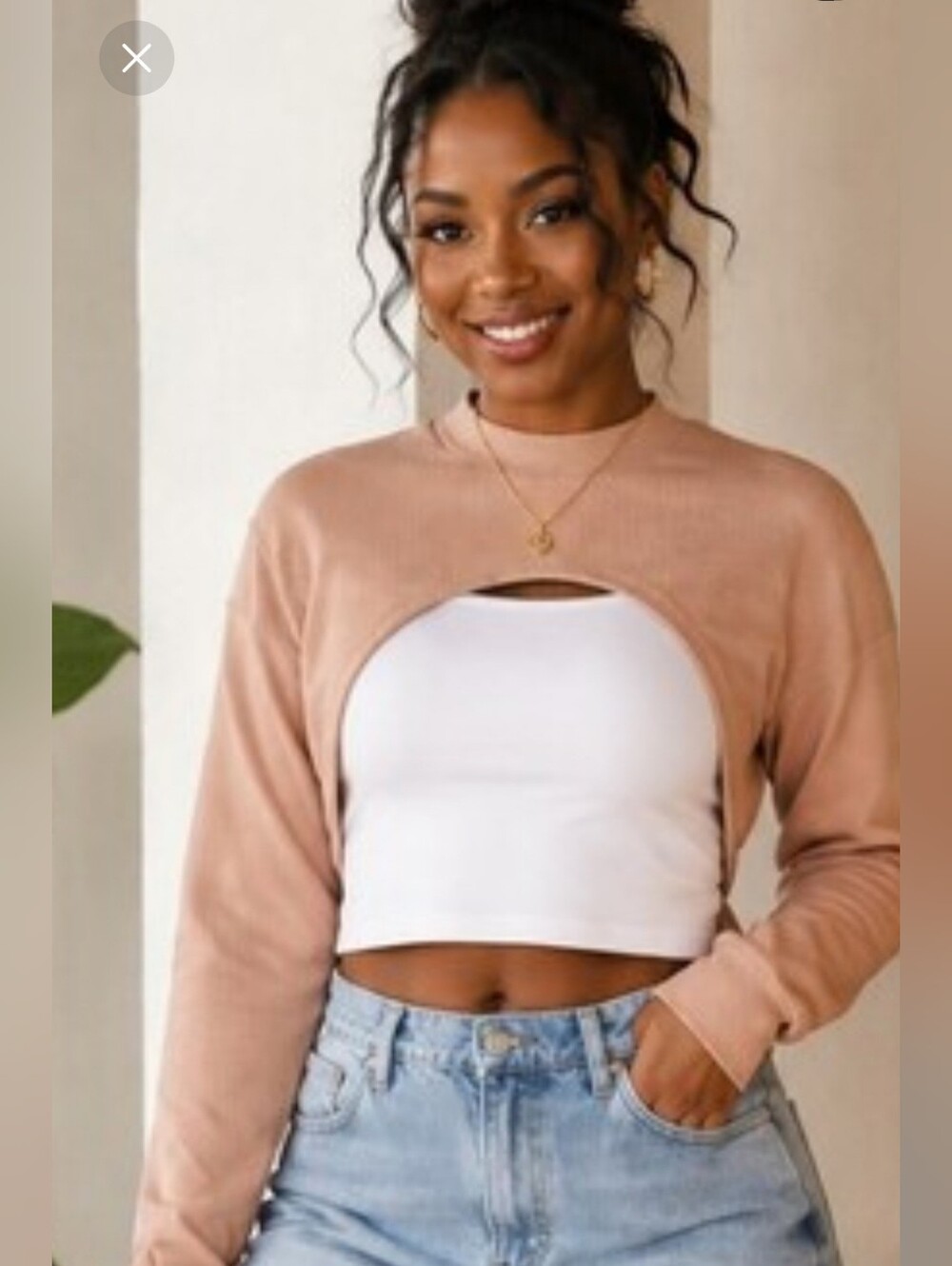 SHEIN Textured Cropped Shrug Sweater | Size Small | Tan | Trendy Layering Piece